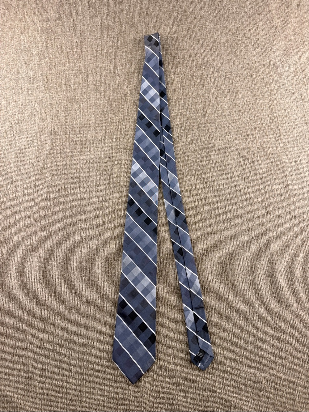 Calvin Klein Mens Blue Plaid Geometric Silk Necktie